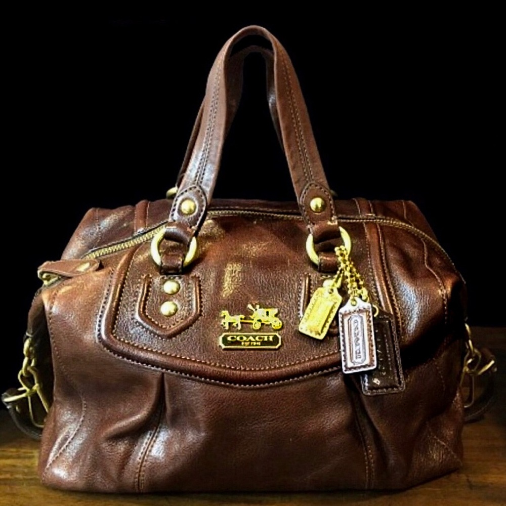 Vintage COACH Full Grain Brown Leather Top Handle Shoulder Bag NWOT